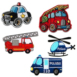 Aufnäher für Kinder - Polizei Feuerwehr Set 5 Stück - Bügelbild, Aufbügler