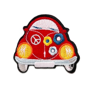 Hippie Beetle Car - Iron On Patches Adhesive Emblem Stickers Appliques, Size - 2.36 x 2.17 Inches