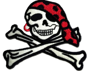 Iron on patches - Pirate Skull - white - 8,5x7,4 - Application Embroided badges