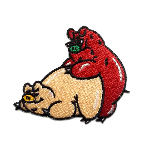 Iron on Patches - Pigs Having Sex Funny - Red - 6,4x7,5cm