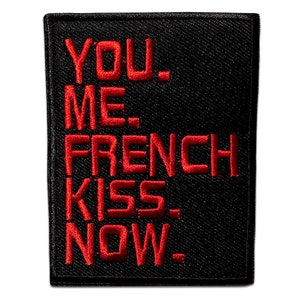 Iron on patches - You Me French Kiss Now – black – 8,6x6,7cm - Application badges