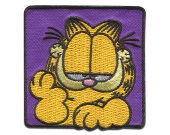 Garfield Purple Comic Cat Embroidered - Iron On Patches Adhesive Emblem Stickers Appliques, Size - 5,5 x 5,6 cm