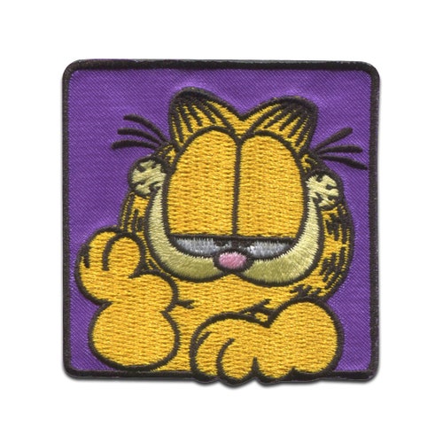 Garfield Purple Comic Cat Embroidered - Iron On Patches Adhesive Emblem Stickers Appliques, Size - 5,5 x 5,6 cm