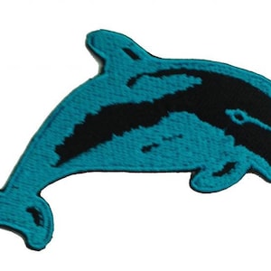 Aufnäher / Bügelbild - Delfin Tier Kinder - blau - 9.6 x 5.1 cm - Patch Aufbügler Applikationen zum aufbügeln Applikation Patches Flicken
