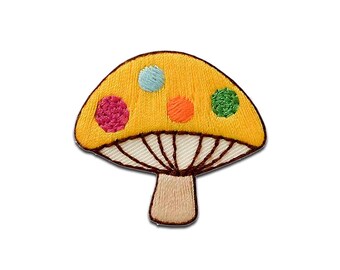 Yellow mushroom - Iron On Patches Adhesive Emblem, Size - 3,5 x 3,9 cm