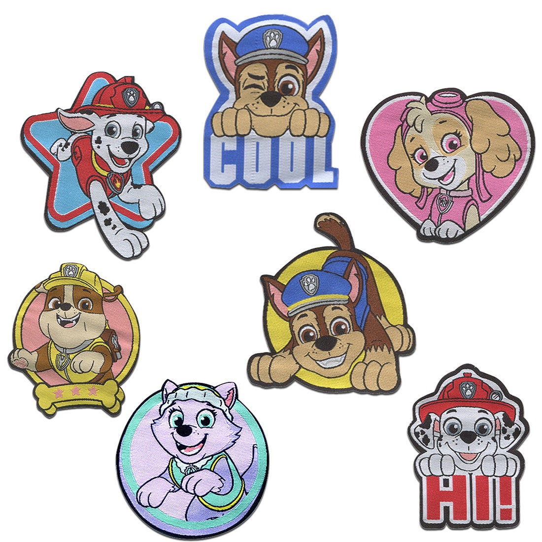 Paw Patrol © Set 7 Stück Chase Marshall Skye - Aufnäher, Bügelbild, Aufbügler