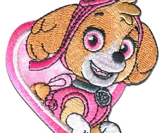 Iron on patches - PAW PATROL &quot;SKYE&quot; - pink - 6,8x6,3cm - Application Embroided badges
