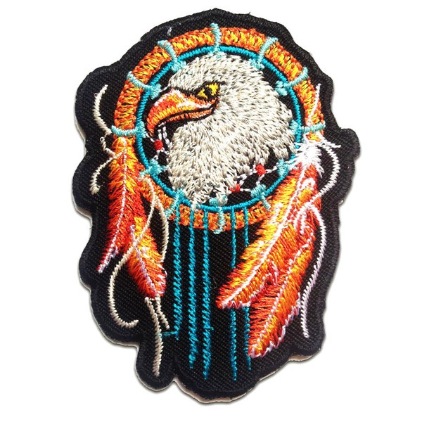 Ecusson - Aigle indienne dreamcatcher - noir - 6x8.4cm - patches brode appliques