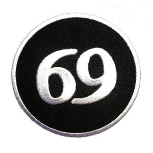Aufnäher / Bügelbild - No. 69 Nummer 69 - schwarz/weiß - Ø7 -Applikationen Patch