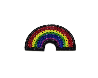 Iron on patches - rainbow with sequins – colorful – 6,8x4,1cm - Application