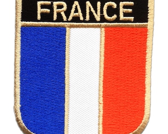Iron on patches - France flag banner - white - 6.2x7.5cm - Application badges