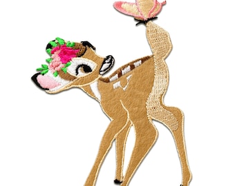 Iron on patches - BAMBI Disney animal children – brown – 6,5x9,5cm - Application