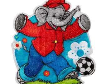 Benjamin the Elephant © football - Iron on patches, size - 2,6 x 3 inches