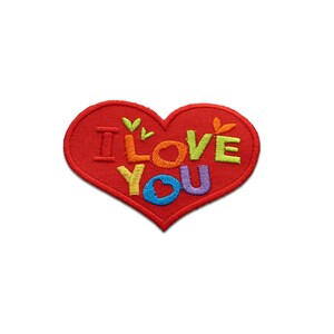 Iron on patches - heart I Love You Liebe – red – 5,1x7,1cm - Application