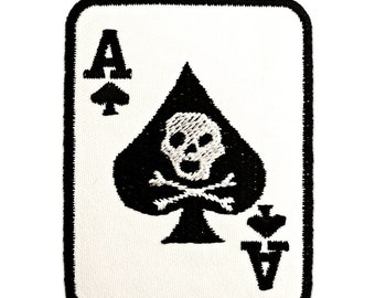 Iron on patches - Poker Ace card Skull Biker - white - 6x7,5 Application badges