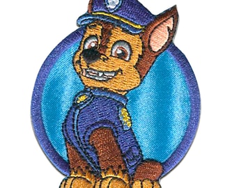 Iron on patches - PAW PATROL "CHASE 1" - blue - 7x6cm - Application Embroided badges