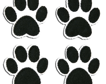 Iron on patches - Set dog paw - black/white - 3,6x3,6cm - Application Embroided badges