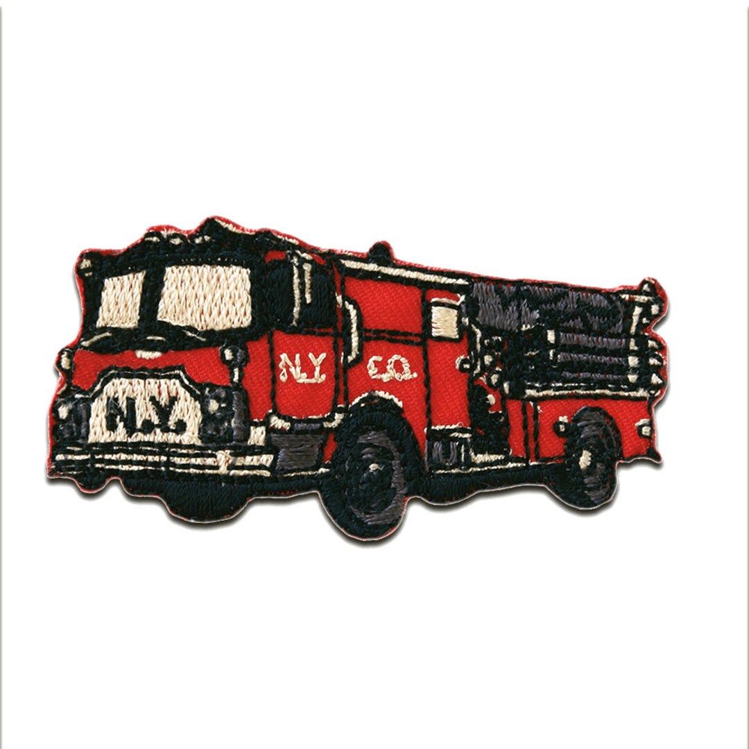 Iron on Patches - Fire Engine N.Y. - Red - 6,6x3,3cm - Application ...