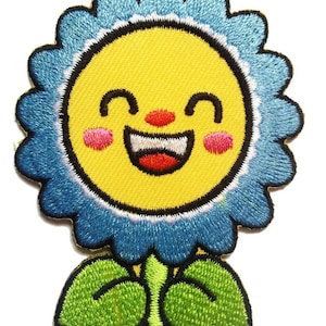 Aufnäher / Bügelbild - Blume - blau - 6 x 7.4 cm - Patch Aufbügler Applikationen zum aufbügeln Applikation Patches Flicken