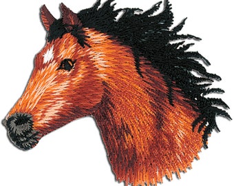 Ecusson - cheval tête animal - brun - 5,6x5,5cm - patches brode appliques