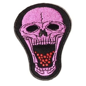 Iron on patches - Skull Biker - purple - 6x8cm - Application Embroided badges