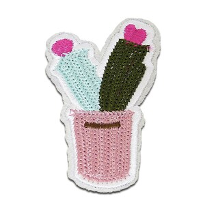 Aufnäher / Bügelbild - Pflanze Topf Kaktus – pink – 6,5x4,4cm - Patch