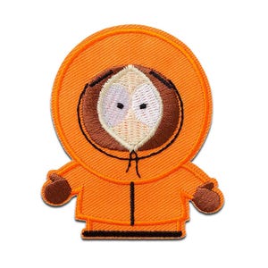 Op de afbeelding: Geborduurde patch met het personage Kenny uit South Park. De patch is voornamelijk oranje met bruine en witte details, die Kenny in zijn capuchonparka afbeelden. Het heeft een zwarte omtrek en is ontworpen om op stof te worden aangebracht.