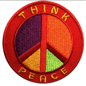Iron on patches - Think Peace - colorful - Ø7,5 - Application Embroided badges