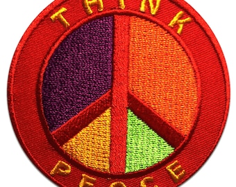 Iron on patches - Think Peace - colorful - Ø7,5 - Application Embroided badges