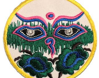 Iron on patches - Om Symbol spiritually Hindu Meditation green Ø7 badges