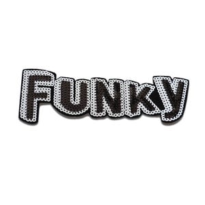 Aufnäher / Bügelbild - Funky mit Pailletten Comic - schwarz - 19,7x6,9cm - Patches Aufbügeln