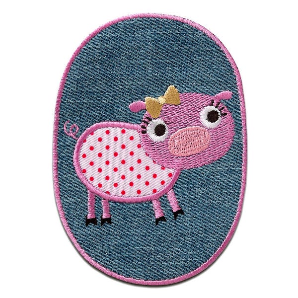 Iron on patches - children Jeansflicken pig - pink - 9,8x7,1cm - Application Embroided badges