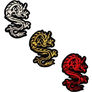 Dragon Chinois - Ecusson Thermocollant Patches Appliques, Taille - 6,7 x 9 cm