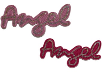 Angel Engel Girly Mädchen Mit Pailletten - Aufnäher, Bügelbild, Aufbügler, Applikationen, Patches, Flicken, Größe - 9,9 x 20,6 cm