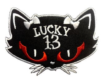 Aufnäher/ Bügelbild - Katze Lucky - 3 biker - schwarz -6,5 x 9,2 cm -Patch Aufbügler Applikationen zum aufbügeln Applikation Patches Flicken