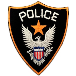 Aufnäher / Bügelbild - Police Polizei Logo - schwarz - 7 x 8,8 cm - Patches