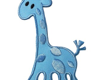 Aufnäher / Bügelbild - Giraffe Tier Kinder - blau - 9,4 x 6,5 cm - Patch Aufbügler Applikationen zum aufbügeln Applikation Patches Flicken