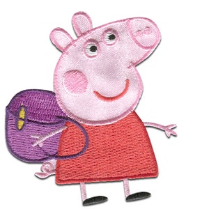 Ecusson - Peppa Pig "Cartable" - rouge - 6,0 x 7,0 cm - patches brode appliques