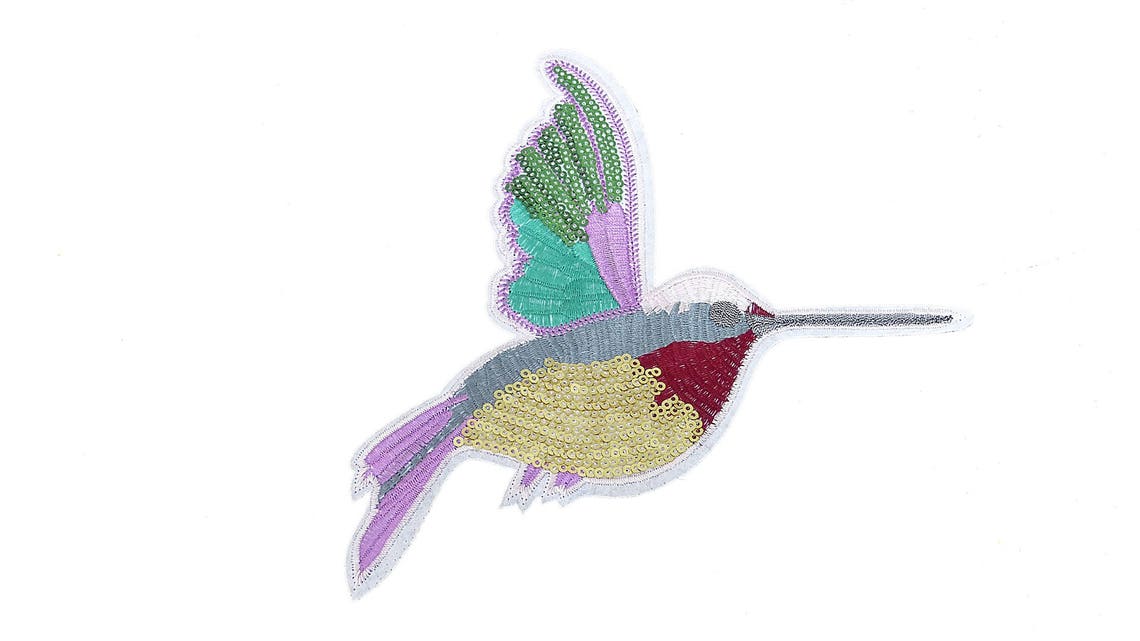 Bird Hummingbird With Sequins Iron On Patches Adhesive Etsy