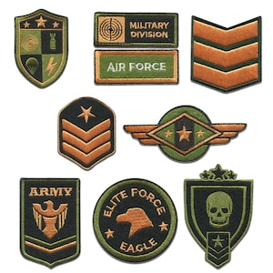 Military Set 9 pieces - Iron on patches adhesive emblem stickers appliques