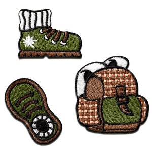 Ecusson - Set chaussures alpinistes sac à dos - brun - différentes tailles - patches brode appliques