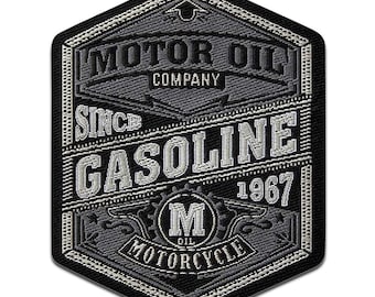 Motor Oil Gasoline Vintage moto voiture - Ecusson thermocollant, Taille - 8,1 x 6,5 cm