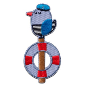 Möwe auf Mast Tier - Aufnäher, Bügelbild, Aufbügler, Größe - 9,7 x 4,6 cm