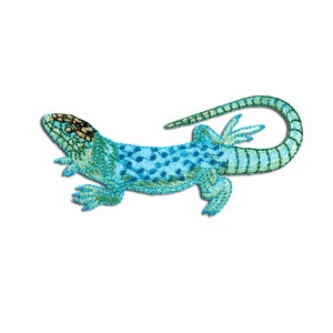 Iron on patches - lizard Salamander Gecko animal - green - 8,3x3,8cm - Application Embroided badges