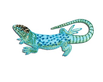 Iron on patches - lizard Salamander Gecko animal - green - 8,3x3,8cm - Application Embroided badges