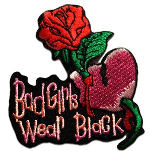 Iron on patches - Bad Girls Wear black! Biker - pink - 7x7,3 Application badges
