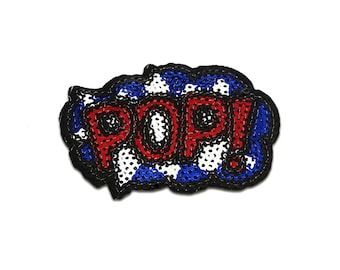 Iron on patches - POP! Comic children with sequins – blue/red – 7,1x4,9cm - Application
