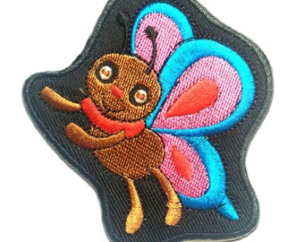 Iron on patches - butterfly animal - brown - 7.9x7.2cm - Application badges