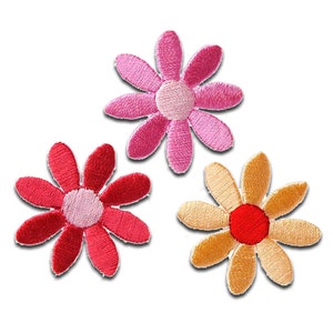 3 colorful flowers summer colors - Iron on patches adhesive, size - 3,5 x 3,5 cm