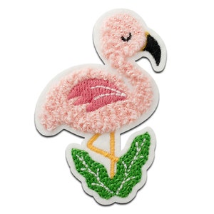 Flamingo fluffy Chenille animal - Iron On Patches Adhesive, Size - 6,9 x 5 cm